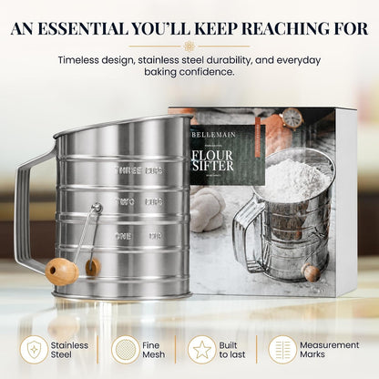 Stainless Steel Flour Sifter for Baking with Hand Crank - 3 Cup | Fine Mesh, Silver Color, Double Loop Agitator, Rust Resistant7