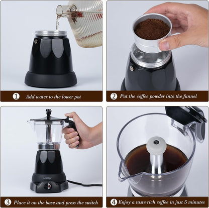 Cuban Coffee Maker, 6 or 3Cup Electric Espresso Coffee Maker | Portable Cafeteras Electricas Modernas, Electric Moka Pot with Detachable Base & Overheat Protection, Coffee Gift4