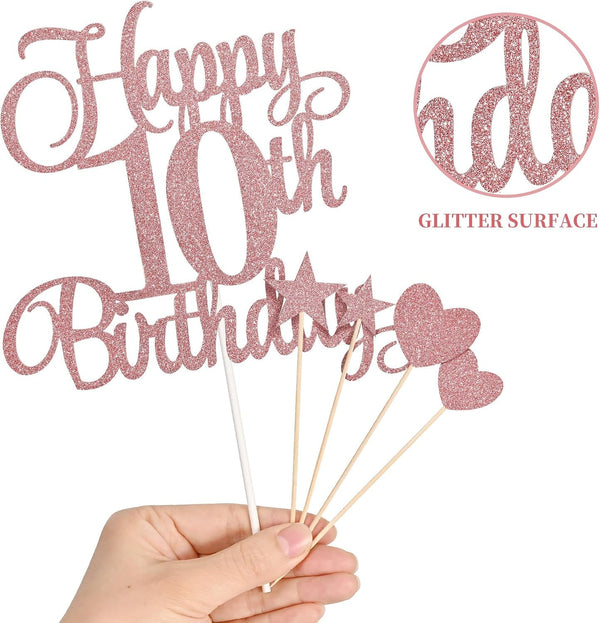 10Th Birthday Cake Decorations, 10Th Birthday Candles Cake Numeral Candles and Glitter Happy 10Th Birthday Cake Toppers Set for Birthday Party Supplies (Rose Gold)6