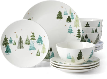 Balsam Lane Porcelain 12-Piece Christmas Dinnerware Set for 41