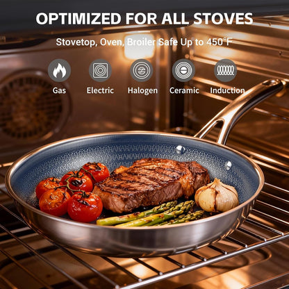 Hybrid Stainless Steel Cookware Set, 17-Piece Tri-Ply Pots and Pans Set Non Stick, Induction Kitchen Cookware Sets, Dishwasher & Oven Safe, PFOA Free, All Cooktops Compatible, Navy Blue5