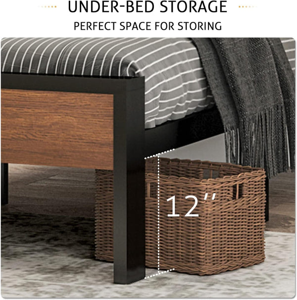 14 Inch Full Size Metal Platform Bed Frame with Wooden Headboard and Footboard, Mattress Foundation, No Box Spring Needed, Large under Bed Storage, Non-Slip without Noise, Walnut4
