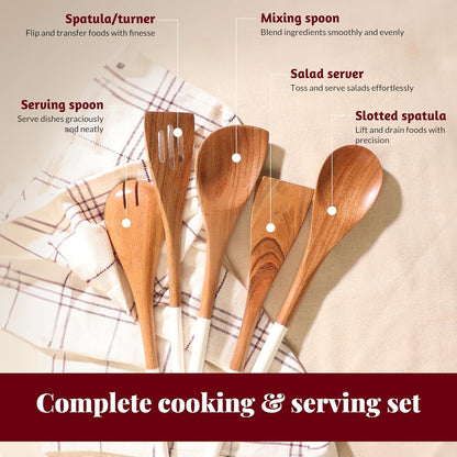 Premium Wooden Spoons for Cooking,Kitchen Utensils Set of 5(12")2
