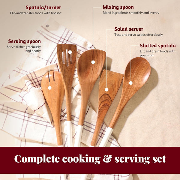Premium Wooden Spoons for Cooking,Kitchen Utensils Set of 5(12")2