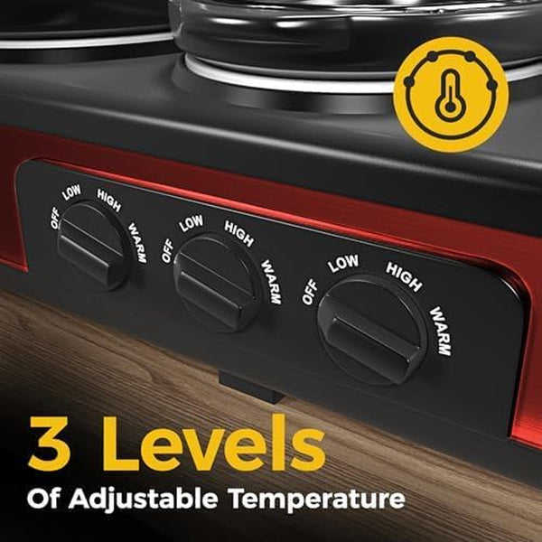 3 * 1.5 Quarts Triple Slow Cooker, Buffet Server & Warmer with 3 Removable Ceramic Pots, 3 Adjustable Temp Settings & 3 Metal Lid Rests, Stainless Steel, Red4