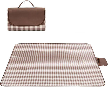 Waterproof Picnic Blanket with Carry Strap - Foldable Sandproof Outdoor Mat for Camping, Beach, Park - 59" X 71",Coffee Grid (Single Mat)1