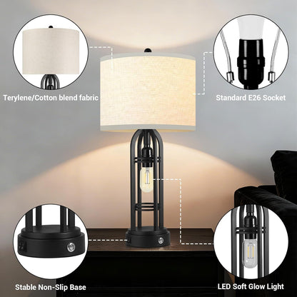 24.7'' Bedroom Lamps Set of 2, Living Room Table Lamp with USB Ports3