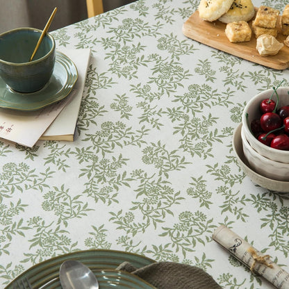 Rustic Tablecloth Solid Cotton Fabric Bordered Retro Tablecloths Classic Plant Leaf Printed Linen Fabric Table Cover Farmhouse Decoration 55X102 Inches Rectangle/Oblong Green for Kitchen7