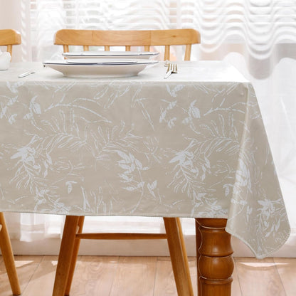 Heavy Duty Vinyl Tablecloth with Flannel Backing Waterproof Oil-Proof Plastic Table Cloth Stain-Resistant Wipeable Rectangle or Square Table Cover for Indoor and Outdoor (Beige Leaf,54X54 Inch)2