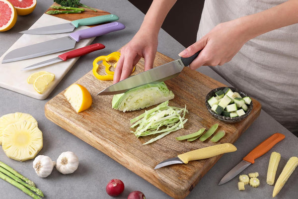 Classic 6 Piece Knife Set, Chef Santoku Utility Paring Serrated & Peeling Knives, Stainless Steel 15° Hollow-Ground Blades, Ergonomic Wheat Straw Handles9