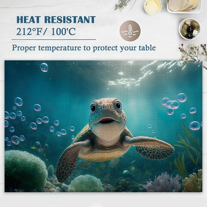 Sea Turtle Placemats Set of 4, Waterproof Place Mats Non-Slip Washable Table Mats Set for Kitchen Dining Holiday Party Wedding Decor 12X18 Inch6