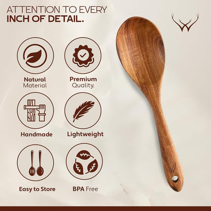 8 Pcs Teak Wooden Utensil Set – Premium Wooden Cooking Utensils Set, Natural Wooden Spoons for Cooking - Sturdy Kitchen Utensils & Cooking Spoons for Every Chef5