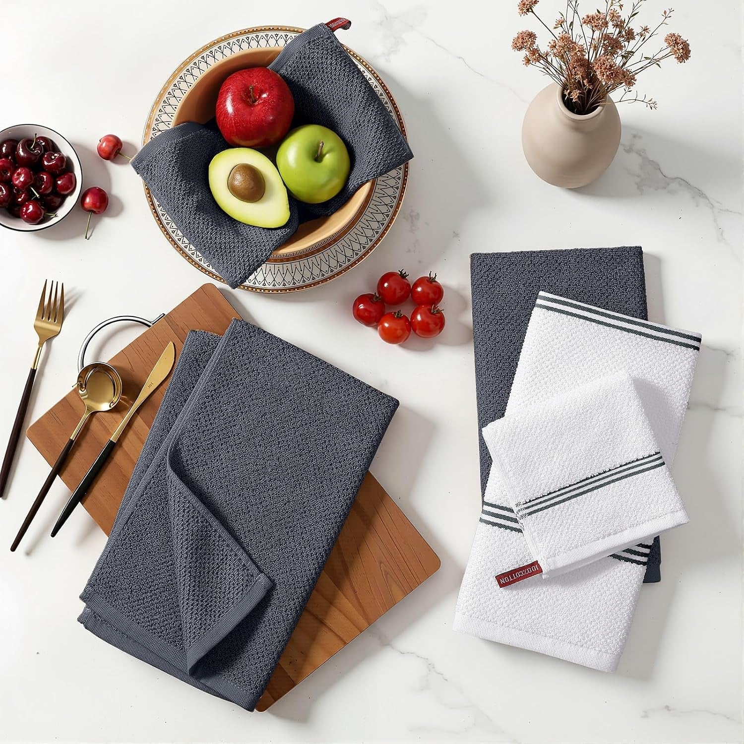 dual-design-kitchen-towels-and-dishcloths-set-8-pack-dark-grey