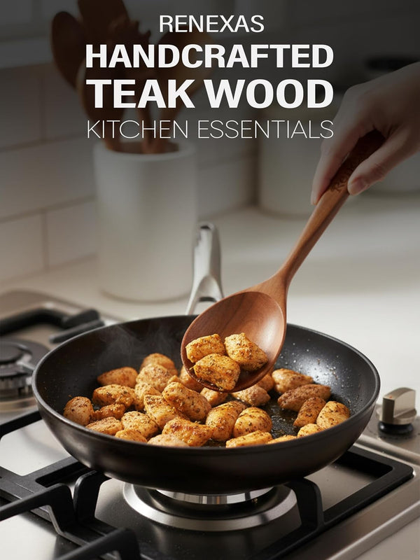 Kitchen Utensils Set, 9 Piece Teak Wooden Utensil Set for Cooking, Premium Teak Cooking Utensils, Non Toxic Wooden Spoons & Spatulas, Heat Resistant Kitchen Tools for Nonstick Cookware5