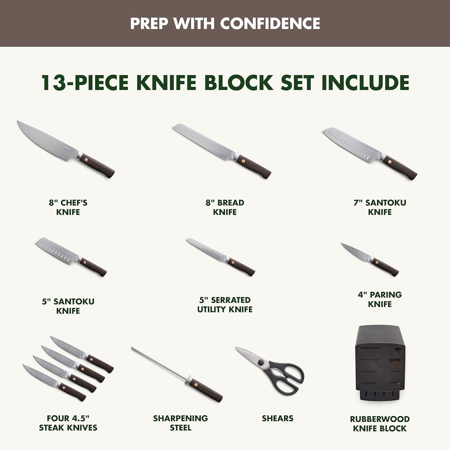 elite-13-piece-wooden-knife-block-set-professional-stainless-steel-blades-with-titanium-coating-ultra-sharp-kitchen-cutlery-chef-santoku-bread-steak-knives-ergonomic-brown-wood-handle