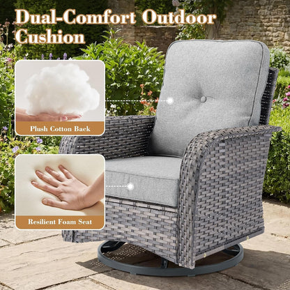 5 Pieces Patio Furniture Set, All Weather Rattan Patio Conversation Sets with Swivel Rocking Chairs, Coffee Table, High Back Outdoor Furniture Loveseat for Porch, Backyard,Dark Grey6