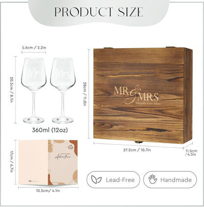 BRIDAL Mr and Mrs Wine Glasses, Bridal Shower Wedding Gifts for Couples | Engagement Gift for Newlyweds 2026, Bachelorette Gifts for Bride to Be, Wedding Glass with Opener Stopper Wooden Keepsake Box2