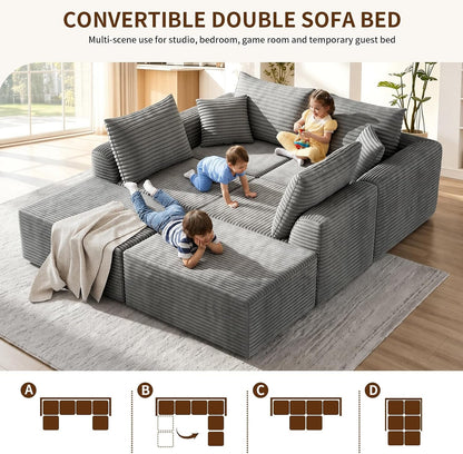 130" Boneless Sectional Couch, Modular Cloud Corduroy Sofa, No Assembly3