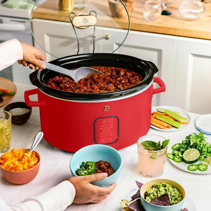 6 Qt Programmable Slow Cooker with Digital Timer, 5 Cooking Functions, Removable Ceramic Pot and Tempered Glass Lid, Dishwasher Safe (Tomato Red)4