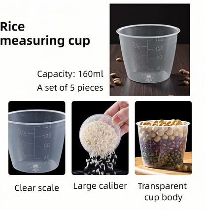 5-Pack 160Ml Transparent Rice Measuring Cups | Clear Ml/Cup Markings | Multi-Purpose Dry & Liquid Ingredient Cups | Stackable Food-Grade PP Kitchen Utensils for Cooking, Baking & Daily Use5