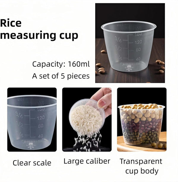 5-Pack 160Ml Transparent Rice Measuring Cups | Clear Ml/Cup Markings | Multi-Purpose Dry & Liquid Ingredient Cups | Stackable Food-Grade PP Kitchen Utensils for Cooking, Baking & Daily Use5