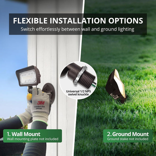 15W LED Flood Lights Outdoor, Dusk to Dawn Security Light, with Anti-Glare Guard, 120V 3000K 1560LM Waterproof Landscape Lighting, Aluminum Lighting Fixture, 1/2" Knuckle Mount, UL Listed6