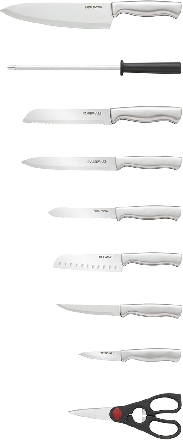 15-Piece Kitchen Knife Set, High-Carbon Stainless Steel Blades with Wood Block, Steak Knives, Sharpening Tool & All-Purpose Shears, Razor Sharp, Ergonomic Stainless Steel Handles6