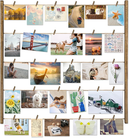 Wood Picture Frames Collage Wall Decor Display,30 Clips,26"×29"1