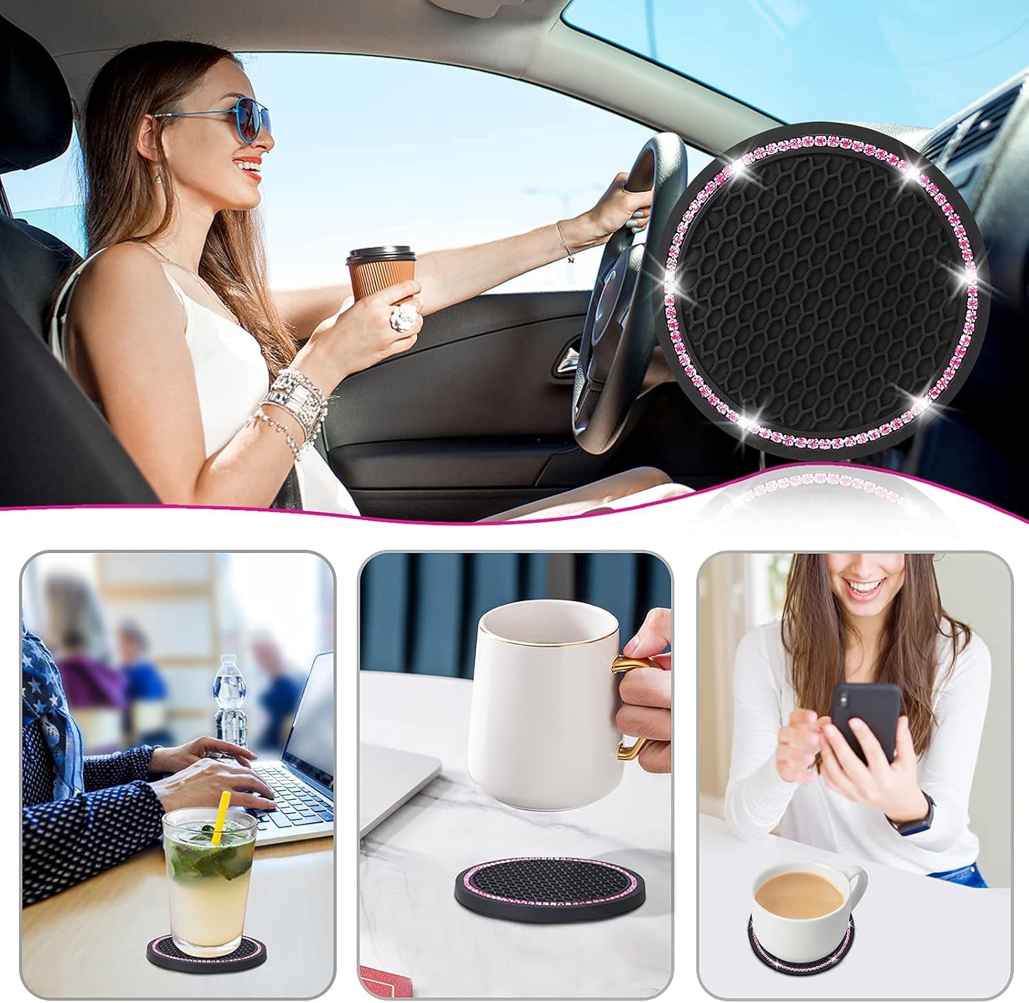 4-pack-car-coasters-universal-vehicle-bling-car-coaster-cute-rhinestone-coaster-for-cup-holders-interior-accessories-2-75-silicone-anti-slip-car-coasters-for-women-pink-crystal-circle