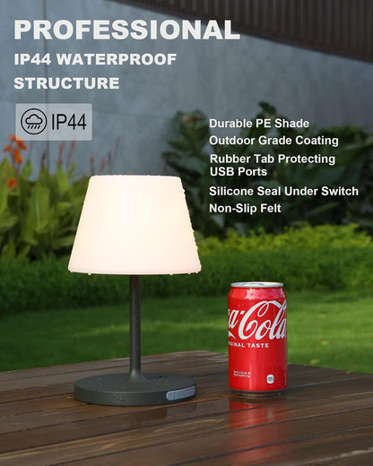Outdoor Battery Operated Table Lamp Waterproof, 4000Mah Cordless Table Lamp Rechargeable, Touch Dimmable Desk Lamp, LED Night Light for Patio Camping Restaurant Home, H9.6In, Dark Grey3