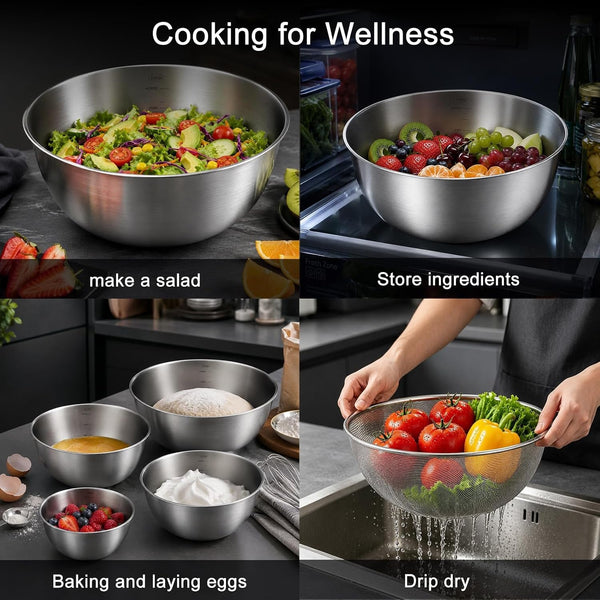 7 Piece Stainless Steel Mixing Bowl Set with Colander for Baking, Cooking8