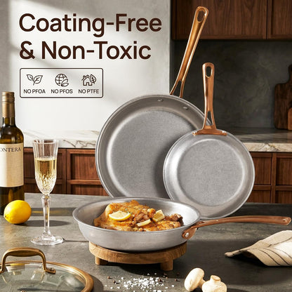 8"/9.5"/11" Tri-Ply Stainless Steel Frying Pans Vintage, Set of 3 | Cooking Pans with Lids, PFOA/PFAS Free Skillet, Non-Toxic Induction Cookware, Dishwasher & Oven Safe, All Cooktops Compatible3