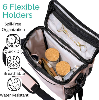 XL Portable Shower Caddy Bag for Girls with Extra Storage, Durable Mesh Bottom, Shoulder Strap, Keychain Holder Shower Caddy Case for College Dorms - Travel Vacation Essentials (Blush Pink)6