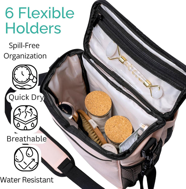 XL Portable Shower Caddy Bag for Girls with Extra Storage, Durable Mesh Bottom, Shoulder Strap, Keychain Holder Shower Caddy Case for College Dorms - Travel Vacation Essentials (Blush Pink)6
