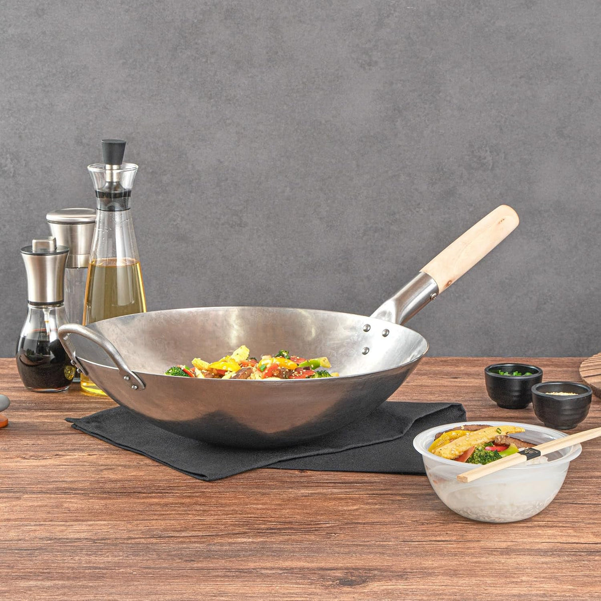 carbon-steel-wok-1-pack-of-14-inch-heavy-duty-stir-fry-pan-silver-hand-hammered-wok-efficient-maneuvering-steel-helper-handle-uniform-heat-distribution-asian-cooking