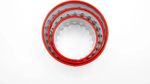3Pcs Fluted round Cookie Cutters - 2" & 2.6" & 3", Heavy Duty Food-Grade Stainless Steel, Mini Biscuit Cutter, Unique Design with Protective Red Top PVC9