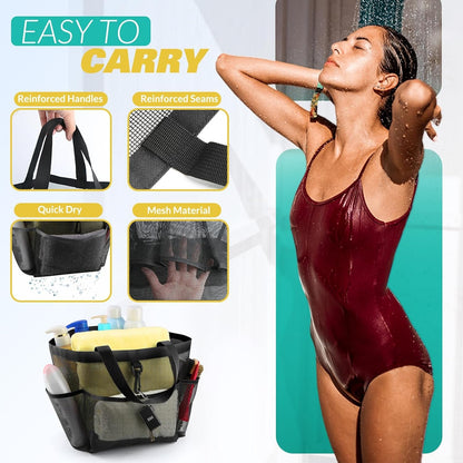 Mesh Shower Caddy Portable for College Dorm Room Essentials with 8 Pockets, Shower Bag for Beach, Swimming, Gym, Travel, Bathroom(Black)4