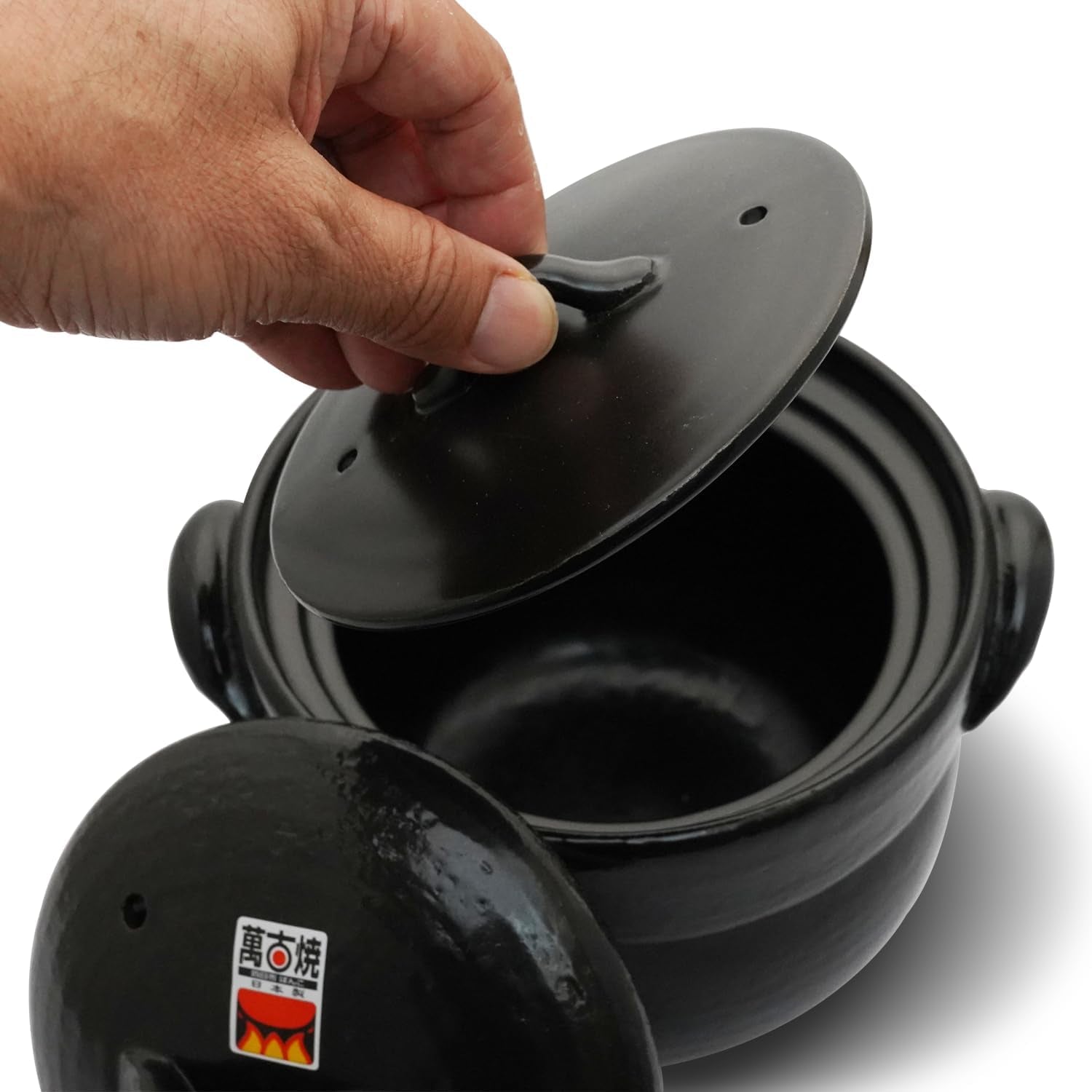 banko-ware-earthenware-rice-cooker-donabe-double-lid-design-for-fluffy-rice-english-manual-included-for-cooking-rice-even-heating-enhanced-flavor-experience-made-in-japan-1-2-cups