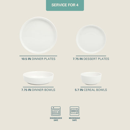 Plates and Bowls Sets - Dinnerware Set for 4, 16-Piece White Dishes — Ceramic Dish Set| Microwave & Dishwasher Safe Dishes - Oslo Collection2