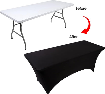 6Ft Black Stretch Spandex Fitted Table Cloth for 6 Foot Tables | Grs-Certified Eco-Friendly Fabric, Elastic Fit Rectangle Tablecloth, Washable, Wrinkle-Free, for Events & Parties3
