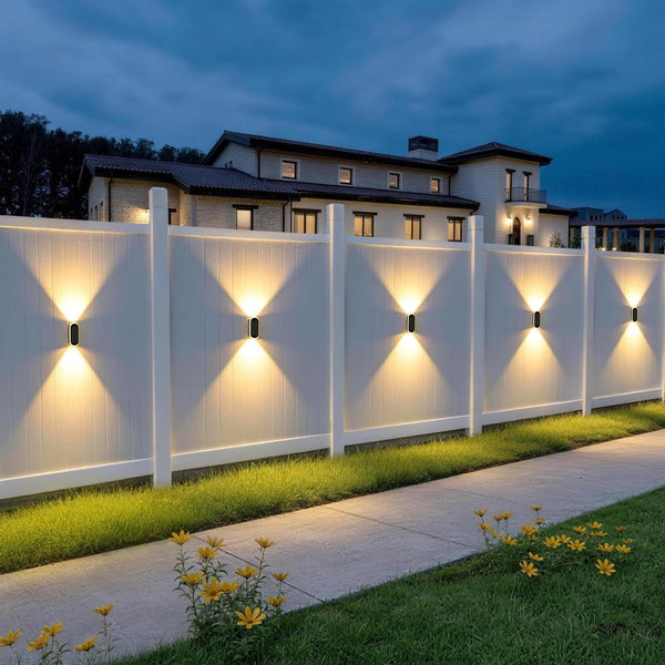 Solar Fence Lights Outdoor: 6-Pack Solar Powered Wall Lights up and down Waterproof IP65-3 Color Brighter LED Focus Lens Solarlights Dusk to Dawn 12H for Patio/Backyard/Porch/Railing5