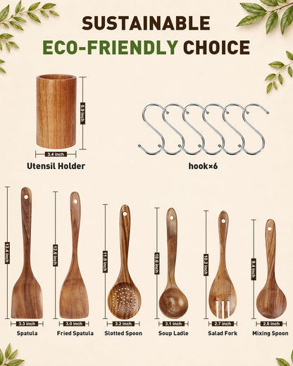 100% Premium Solid Teak Wooden Utensil Set with Holder, 7 PCS3