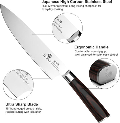 3 Piece Knife Set, Japanese High Carbon Stainless Steel Chef Knife | Professional Kitchen Knife Set with Ergonomic Pakkawood Handle, 15° Razor Sharp Edge for Kitchen & Home Cooking3