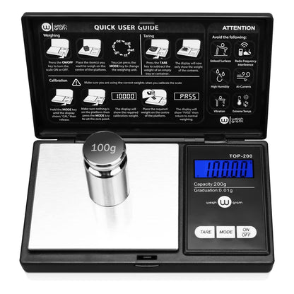 Digital Pocket Gram Scale 200G X 0.01G High Precision with 100G Calibration | Mini Scale Weighs Kitchen Small Food, Jewelry, Ounces, Grains, LCD Display, Tare Function with 100G Calibration Weight1