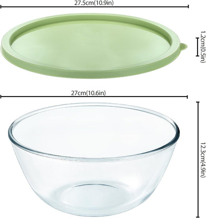 Large Glass Mixing Bowl with Lid - Large Glass Bowl for Salad, Serving, & Baking - Airtight Food Storage Container with Bpa-Free Green Lid, Microwave Safe2