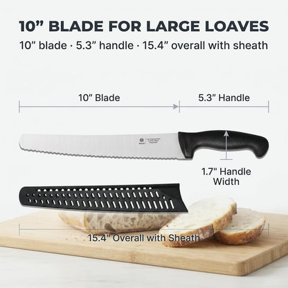10-Inch Serrated Bread Knife with Sheath for Sourdough, German Steel4