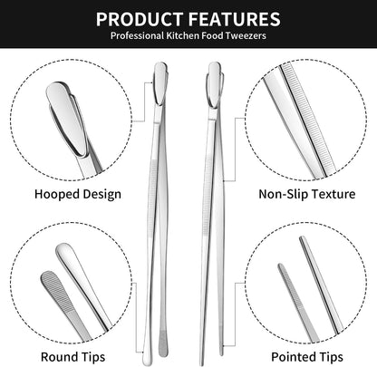 12 Inch Stainless Steel Kitchen Long Food Tweezers for Cooking,Metal Pasta Tongs,Skinny Chef Spaghetti Tongs2