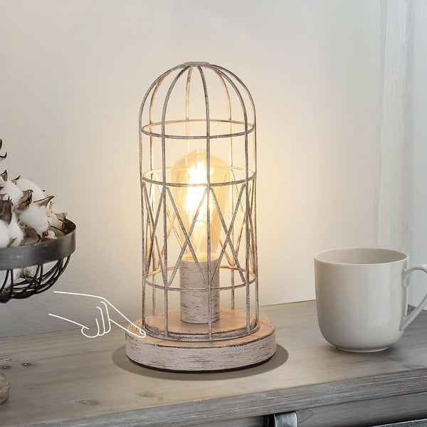 Small Table Lamp, 3-Way Dimmable Bedside Lamp with Brushed White Oak Cage1