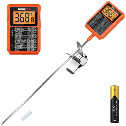 Tempdip 1 Sec Digital Candy Thermometer with Pot Clip & 10" Probe | Waterproof Instant Read Deep Fryer Oil Thermometer, Cooking Meat Thermometer for Liquids, Grilling (Previously Thermopro)1