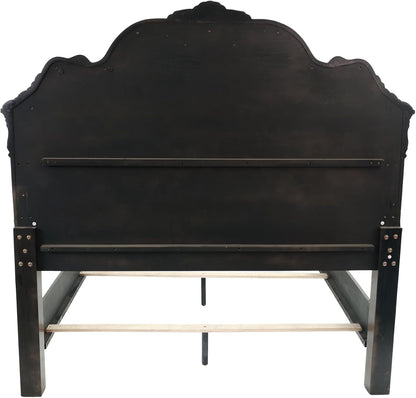 Peanu Traditional Eastern King Bed, Antique Cherry, Carved Details, Bun Feet, 90 X 84 X 68 Inches7